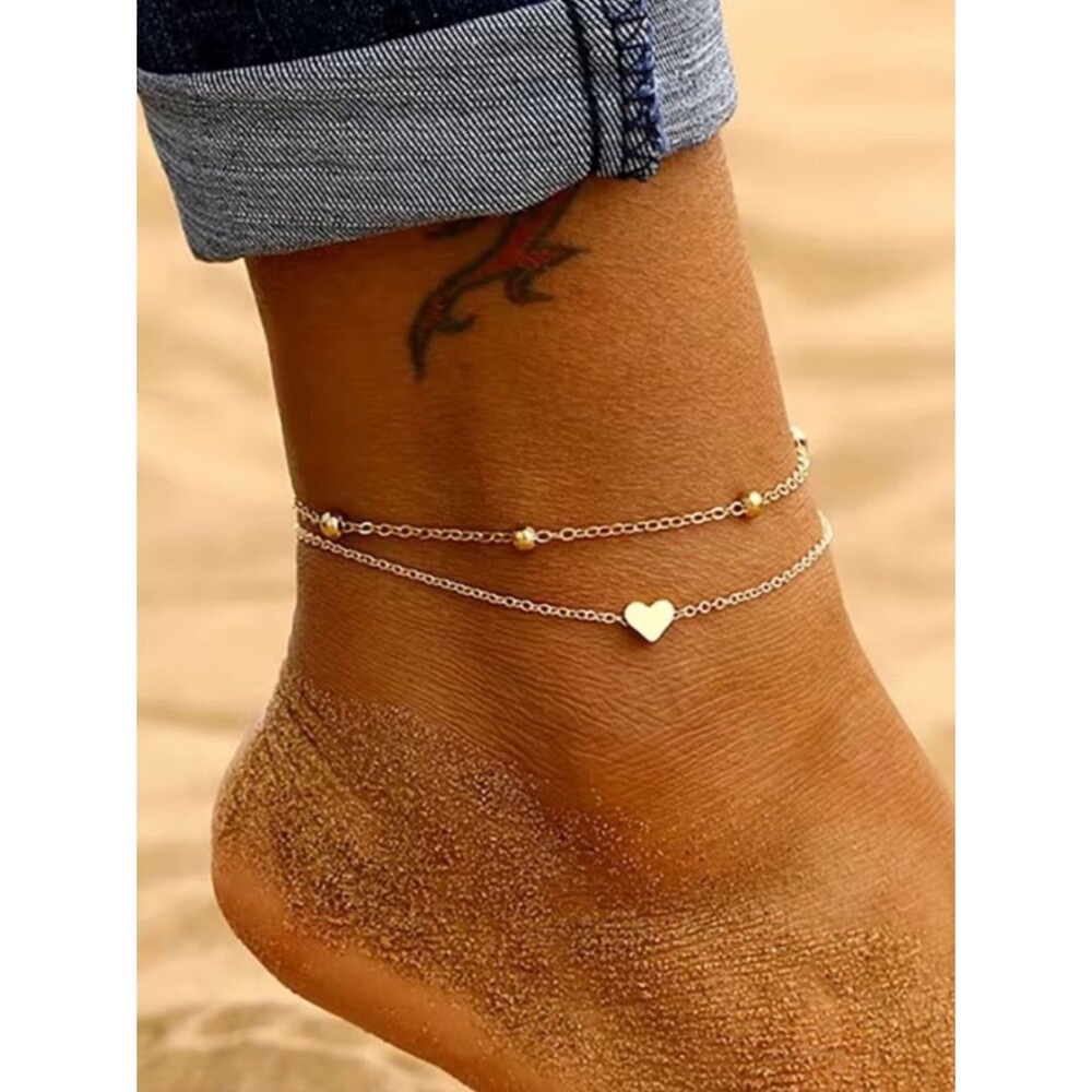 Gold Heart Double-Layer Anklet